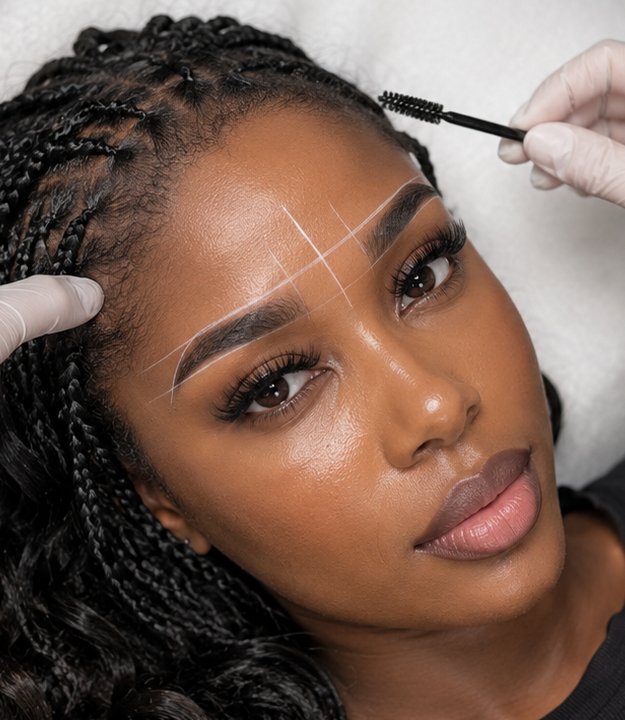 Augenbrauen-Mapping mit Vorzeichnung und Spoolie bei einer Browlifting-Behandlung im BROWS. Studio Hamburg